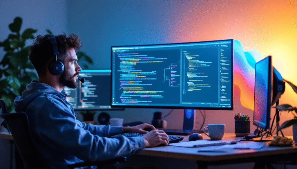 A successful software developer enjoying their career.